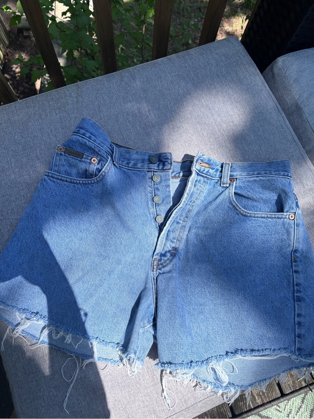 Calvin Klein Medium Blue High-Rise Denim Cutoff Shorts